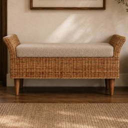 Artisan Furniture Riviera Cream and Beige Solid Wood Upholstered Bench