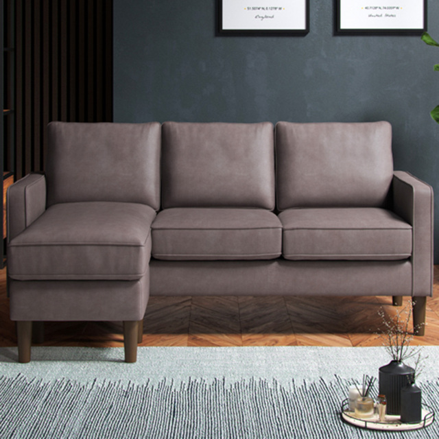 Regan Reversible Chaise Faux Leather Grey 3 Seater Sofa - image 1