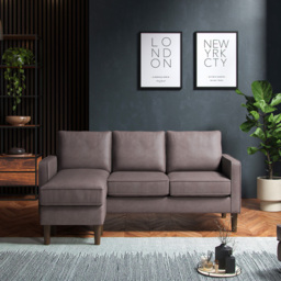 Regan Reversible Chaise Faux Leather Grey 3 Seater Sofa - thumbnail 4