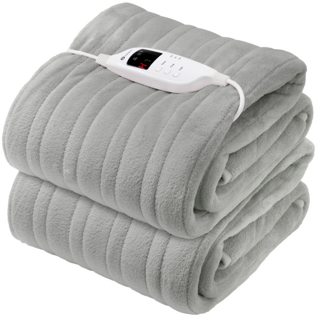 PureMate Grey Fleece Electric Heated Throw with 9 Heat Settings 120W - image 1
