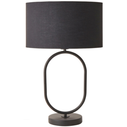 ValueLights Antonia Black Fabric Drum Shade Matte Black Oval LED Table Lamp