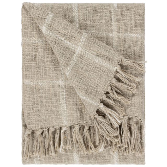 Yard Beni Stone and Natural Checked Fringed Throw 130 x 180cm - image 1