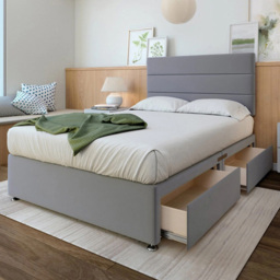 Bedmaster Small Double Silver Plush Velvet 2 Drawer Divan Base with Milan Headboard