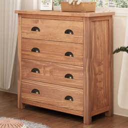 Padua 4 Drawer Light Brown Chest of Drawers with Brass Cup Handles