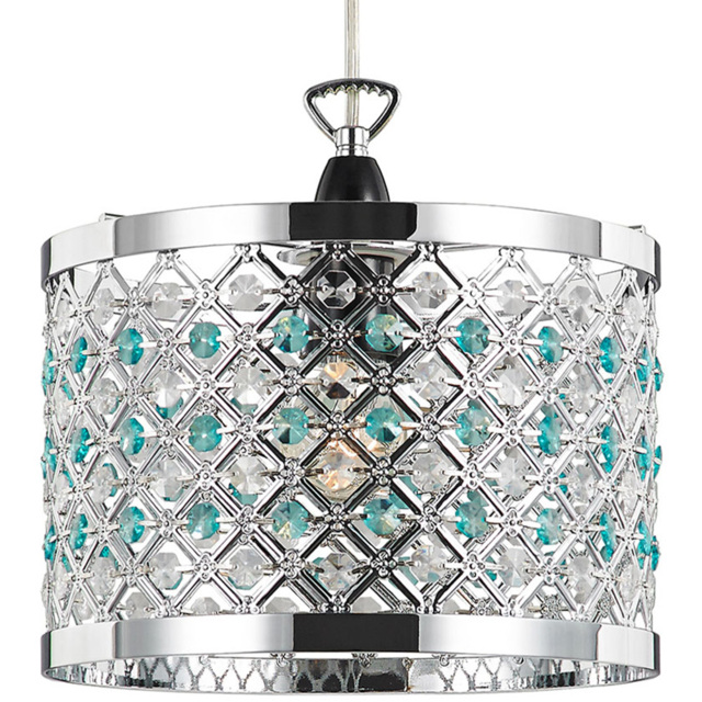 Happy Homewares Sparkly Ceiling Pendant Shade with Clear and Teal Beads - image 1
