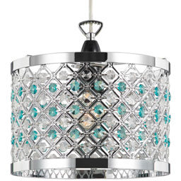Happy Homewares Sparkly Ceiling Pendant Shade with Clear and Teal Beads
