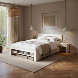 Noomi Pradis White Double Wooden Storage Bed - thumbnail 3