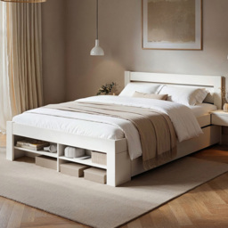 Noomi Pradis White Double Wooden Storage Bed - thumbnail 1