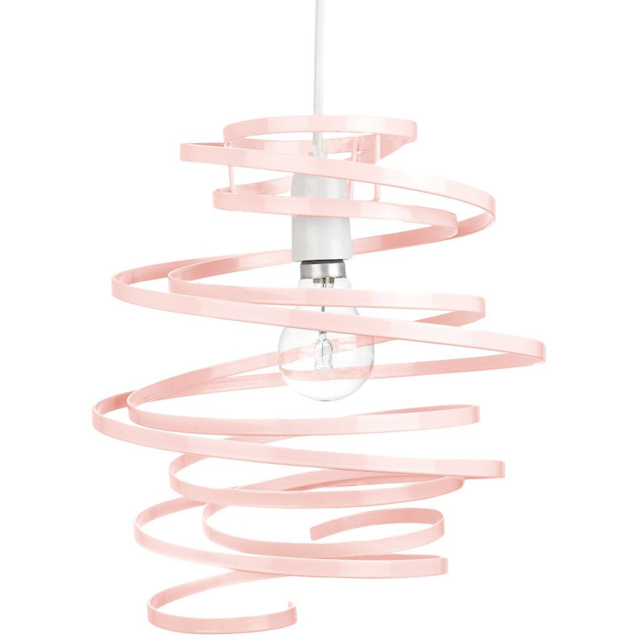 Happy Homewares Pink Gloss Metal Double Ribbon Spiral Swirl Ceiling Pendant Shade - image 1