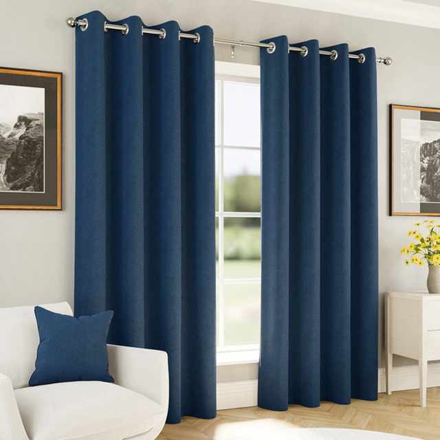 Enhanced Living Herringbone Navy Blackout Eyelet Thermal Curtains 229 x 229cm - image 1
