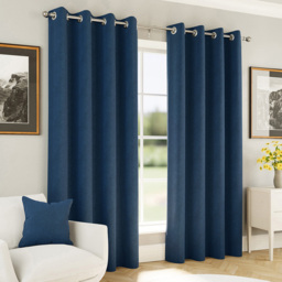 Enhanced Living Herringbone Navy Blackout Eyelet Thermal Curtains 229 x 229cm