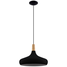 EGLO Sabinar Black Metal and Wood Pendant Light 40cm