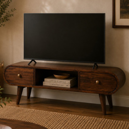 Artisan Furniture California Walnut 2 Drawer Single Shelf Solid Wood Circular TV Unit