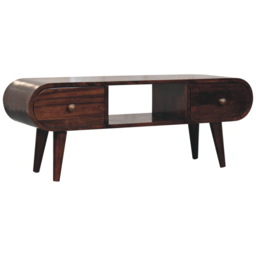 Artisan Furniture California Walnut 2 Drawer Single Shelf Solid Wood Circular TV Unit - thumbnail 3