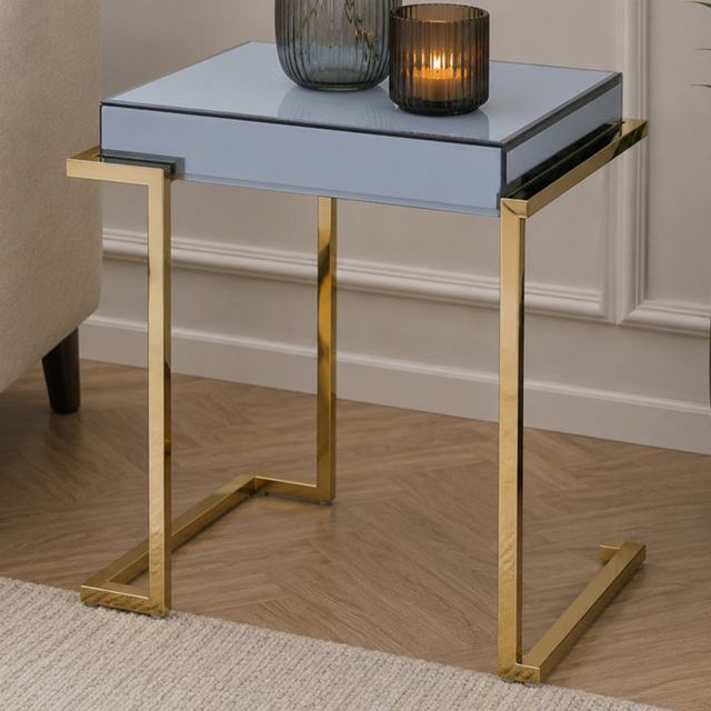 Premier Housewares Kaso Grey Mirrored Top C-Shaped End Table - image 1