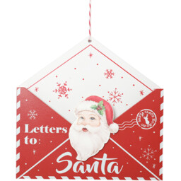 Letters to Santa Wooden Hanging Decoration Red and White - thumbnail 2