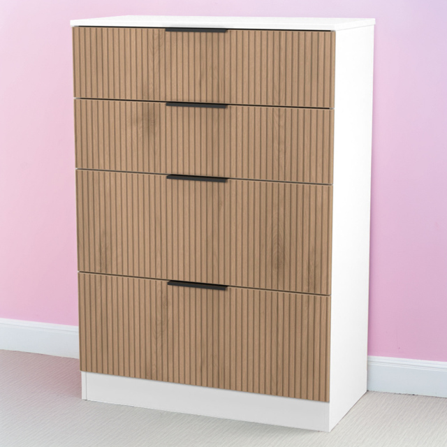 Crowndale Java Slatt Effect and White 4 Drawer Deep Chest of Drawers - image 1