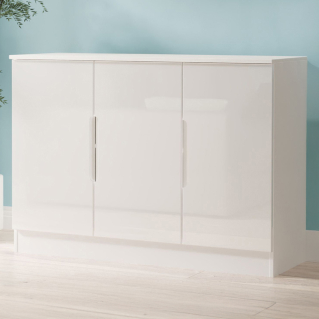 Crowndale Milan White Gloss and White 3 Door Sideboard Ready Assembled - image 1