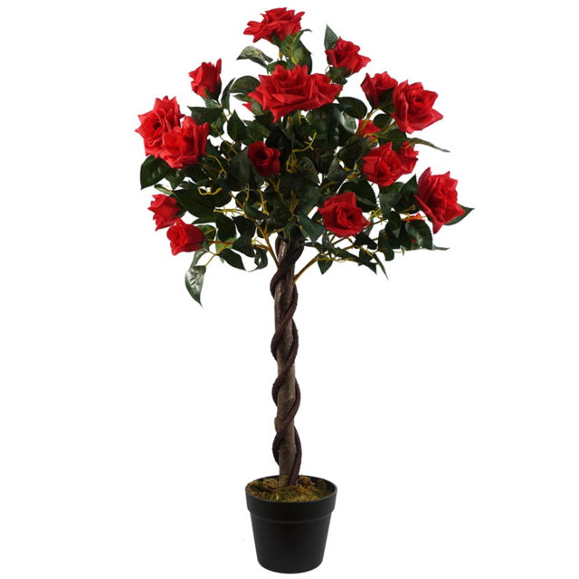 Leaf Artificial Wedding Twisted Vine Red Rose Tree in Pot 90cm - image 1