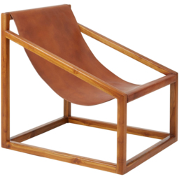 Premier Housewares Kendari Brown Leather and Teak Wood Sling Chair - thumbnail 2