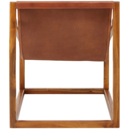 Premier Housewares Kendari Brown Leather and Teak Wood Sling Chair - thumbnail 4