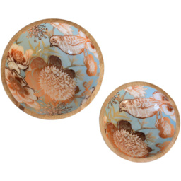 Artisan Furniture Beige Solid Wood Floral Bird Bowl 2 Pack - thumbnail 4