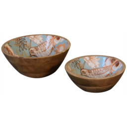 Artisan Furniture Beige Solid Wood Floral Bird Bowl 2 Pack - thumbnail 3
