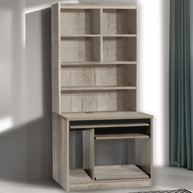 R White Cabinets Grey 6 Shelf Computer Desk with Hutch - image 1