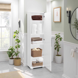 FWStyle Gloss White Single Door 5 Tier Storage Cabinet - thumbnail 4