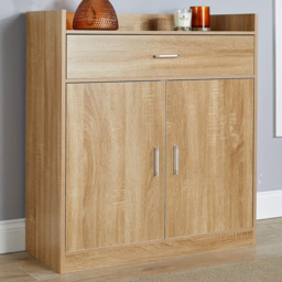 Home Source Novara 2 Door Oak Shoe Storage Drawer Cabinet