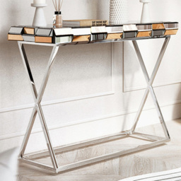 CARME Home Knightsbridge Rose Gold and Silver Mirrored Console Table
