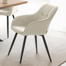 tectake Marilyn Cream Black Quilted Velvet Dining Chair with Armrest