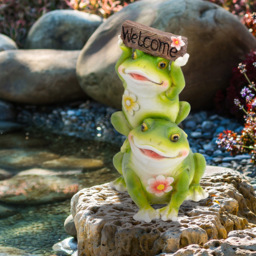 GardenKraft Cute Couple Frog with Welcome Sign Garden Ornament - thumbnail 2