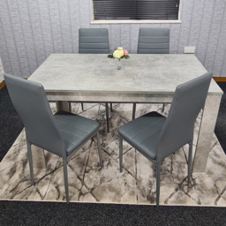 Kosy Koala 4 Seater Faux Leather Dining Set Stone Grey Effect and Grey