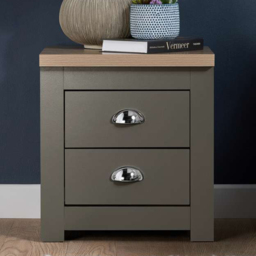 Birlea Highgate Dark Grey and Oak 2 Drawer Bedside Table - thumbnail 1