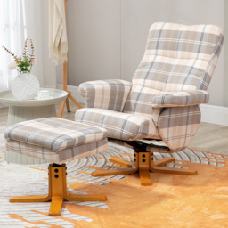 Portland Multicolour Linen Swivel Recliner Chair with Footstool