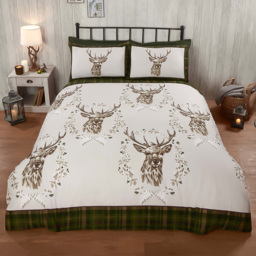 Rapport Home Double Green Brushed Cotton New Angus Stag Duvet Set