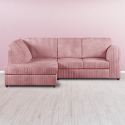 Luxor 4 Seater Pink Jumbo Cord Left Hand L Shaped Corner Sofa with Full Back