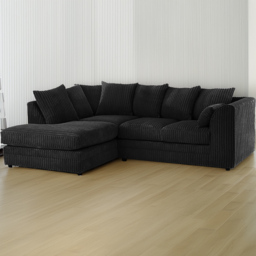 Portland Luxor 4 Seater Black Jumbo Cord Left Hand L Shape Corner Sofa