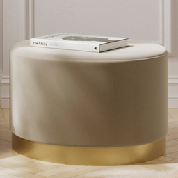 Lara Beige Velvet and Brushed Gold Large Pouffe