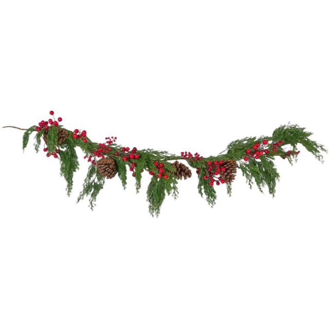 Green and Red Pinecone and Red Berry Christmas Garland 150cm - image 1