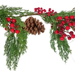 Green and Red Pinecone and Red Berry Christmas Garland 150cm - thumbnail 2