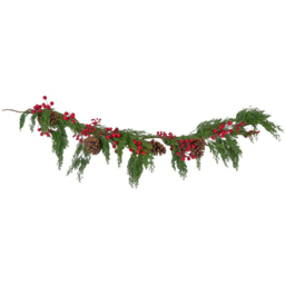 Green and Red Pinecone and Red Berry Christmas Garland 150cm - thumbnail 1