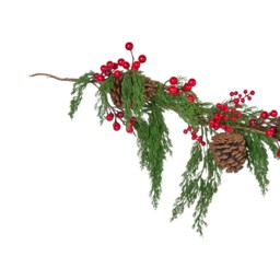 Green and Red Pinecone and Red Berry Christmas Garland 150cm - thumbnail 4