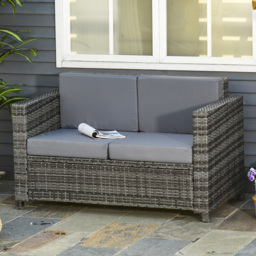 Outsunny 2 Seater Grey Rattan Wicker Padded Sofa