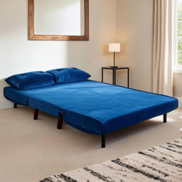 Home Source 2 Seater Blue Velvet Sofa Bed with Cushions - thumbnail 3