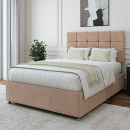 Bedmaster Super King Size Mink Naples Velvet 4 Drawer Divan Base with Pearl Headboard