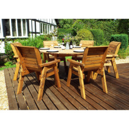Charles Taylor Solid Wood 6 Seater Round Outdoor Dining Set with Green Cushions - thumbnail 2