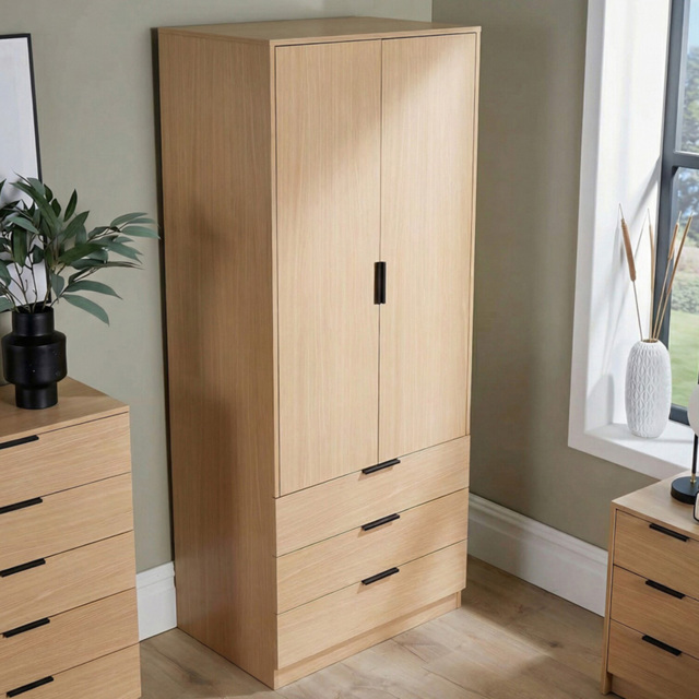 Home Source Phoenix 2 Door 3 Drawer Oak Wardrobe - image 1