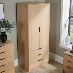 Home Source Phoenix 2 Door 3 Drawer Oak Wardrobe - thumbnail 1